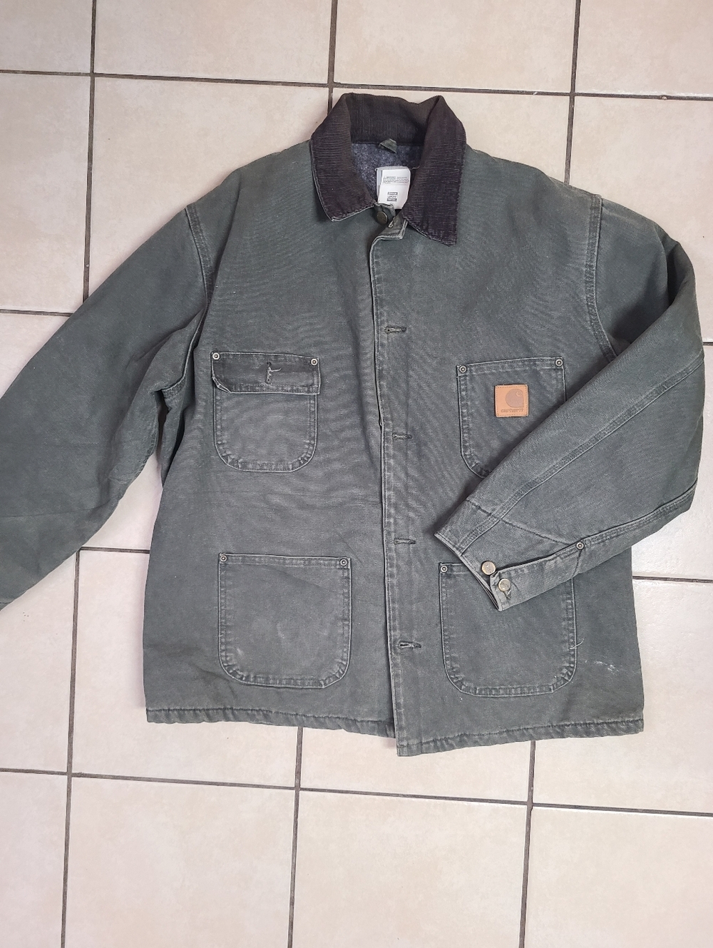 Vintage Carhartt‎ Men's Green Duck Detroit Jacket with Brown Corduroy Collar